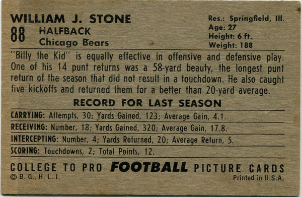 Billy Stone 1952 Bowman Card #88