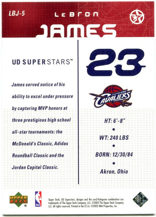 Lebron James Upper Deck 2003 UD Superstars
