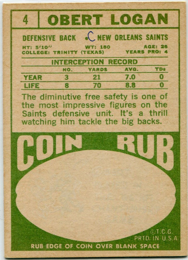 Obert Logan 1968 Topps Card #4