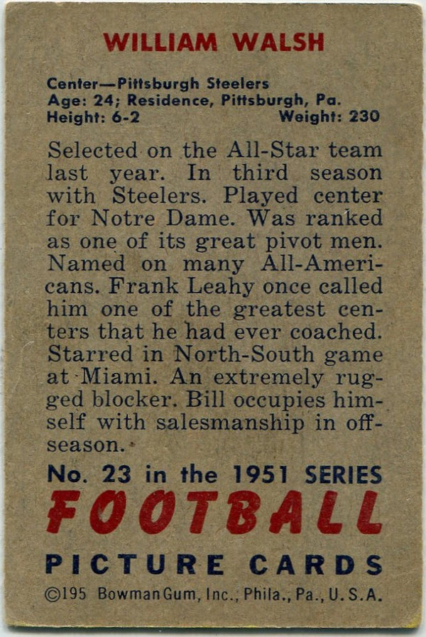 William Walsh 1951 Bowman Card #23