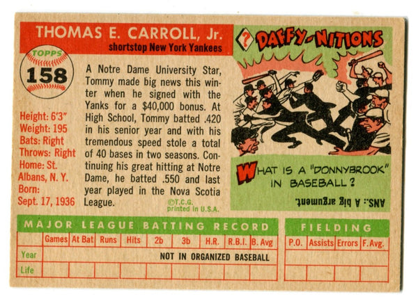 Tom Carroll 1955 Topps #158 Card