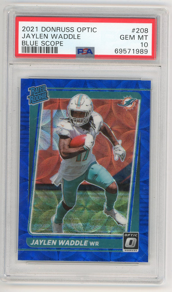 Jaylen Waddle 2021 Panini Donruss Optic Blue Scope #208 PSA 10