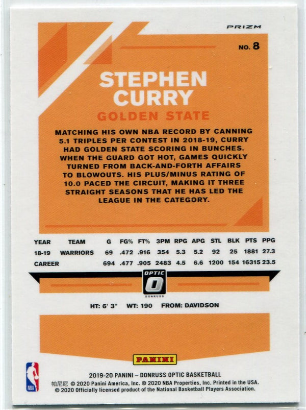 Stephen Curry 2019 - 2020 Panini Donruss Optic Pink Hyper Prizm Card #8