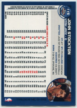 John Stockton 2002 - 2003 Topps Chrome Refractor Card #115