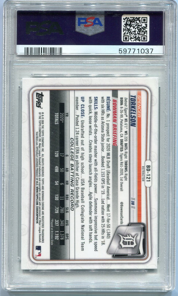 Spencer Torkelson 2020 Bowman Draft Chrome Refractor RC #BD121 PSA Graded 10