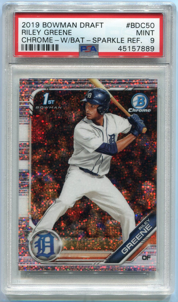 Riley Greene 2019 Bowman Draft Chrome Sparkle Refractor RC #BDC-50 PSA Graded 9