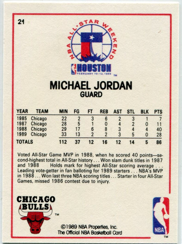 Michael Jordan 1989 - 1990 Hoops All-Star Card #21