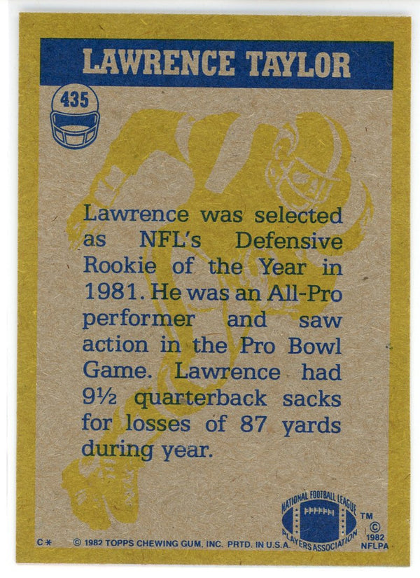 Lawrence Taylor 1982 Topps In Action Card #435