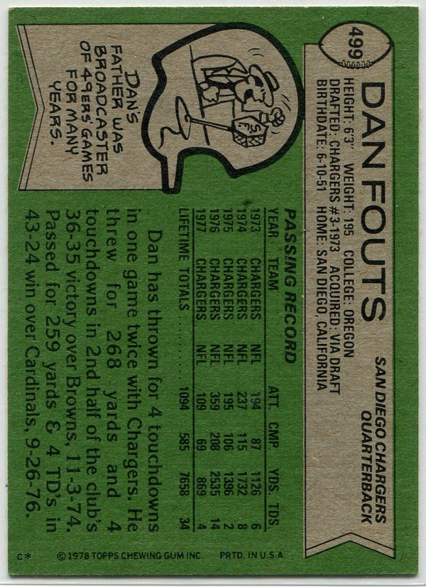 Dan Fouts 1978 Topps Card #499