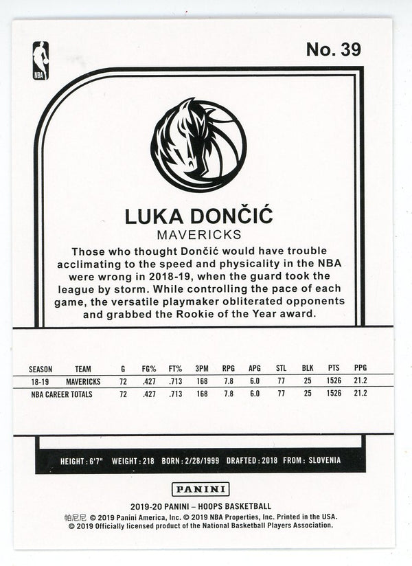 Luka Doncic 2019 Panini Hoops Purple Card #39