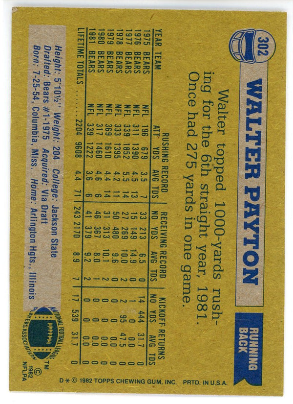 Walter Payton 1982 Topps Card #302