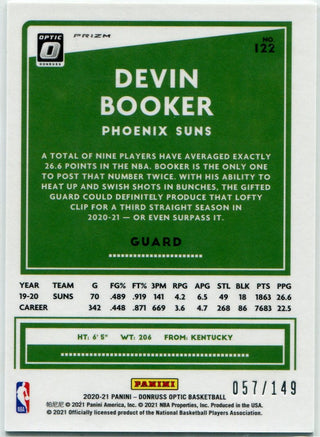 Devin Booker 2020 - 2021 Panini Donruss Optic Lime Green Prizm Card #122 57/149