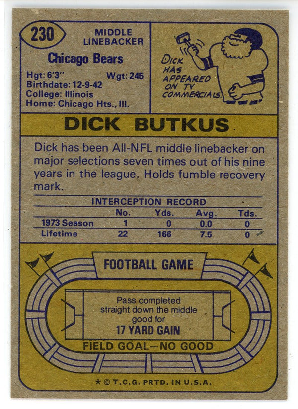 Dick Butkus 1974 Topps Card #230