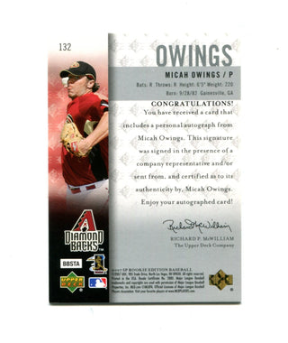 Micah Owings 2007 Upper Deck Autographed Rookie Card #132