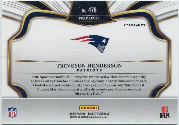 TreVeyon Henderson 2025 Panini Select Field Level Silver Prizm RC #478