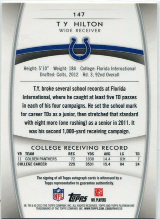 T.Y. Hilton 2012 Topps Platinum Autographed RC #147