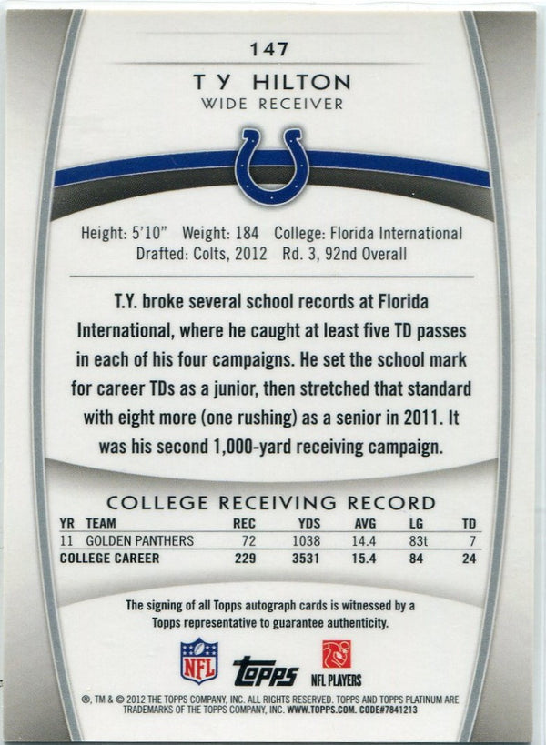 T.Y. Hilton 2012 Topps Platinum Autographed RC #147