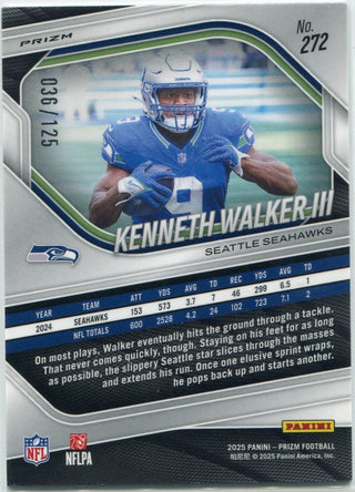 Kenneth Walker III 2025 Panini Prizm Purple Prizm Card #272 36/125