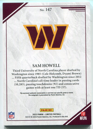 Sam Howell Autographed 2022 Panini Limited Patch Relic Rookie Card /99