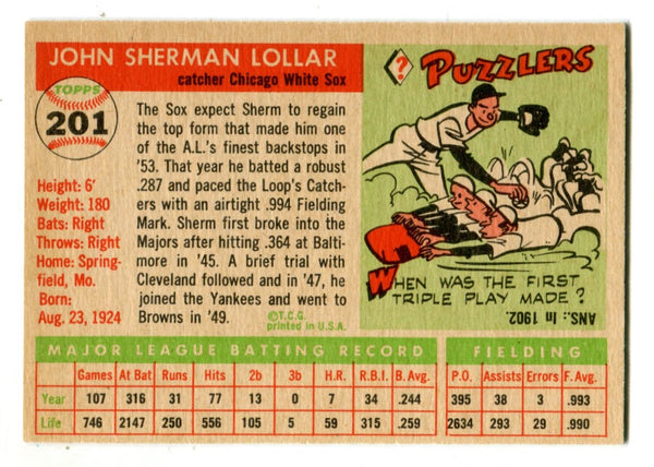 Sherm Lollar 1955 Topps #201 Card