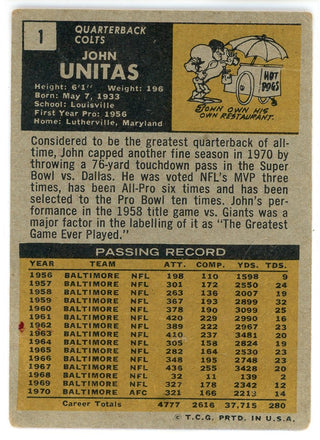 Johnny Unitas 1971 Topps Card #1