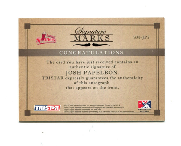 Josh Papelbon 2007 Tristar Signature Marks Autographed #SM-JP2 Card