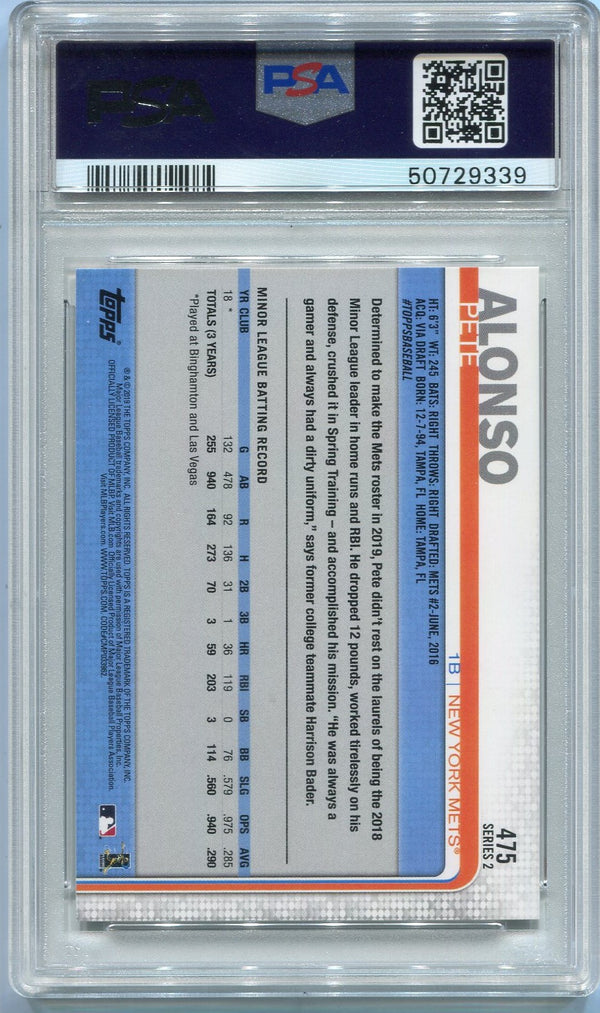 Pete Alonso 2019 Topps RC #475 PSA Graded 10