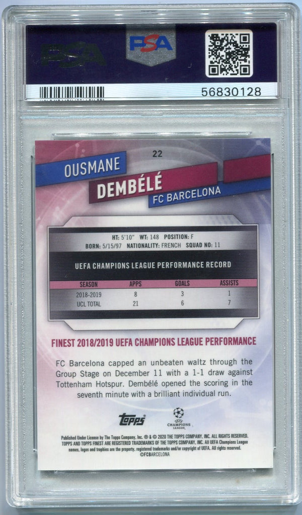 Ousmane Dembele 2019 - 2020 Topps Finest UEFA Champions League Orange Refractor Card #22 15/25 PSA Graded 9