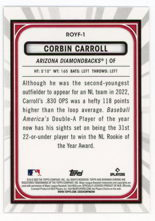 Corbin Carrol 2023 Topps Bowman Chrome Rookie Of The Year Favorites #ROYF-1 Card
