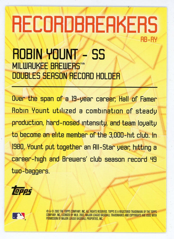 Robin Yount 2002 Topps Record Breakers #RB-AY