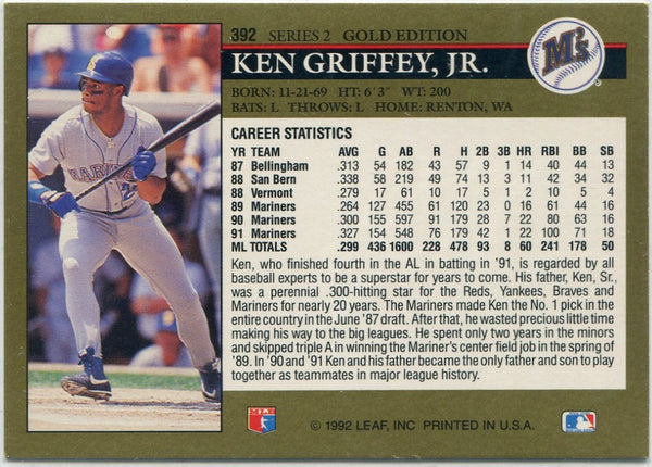 Ken Griffey Jr. 1992 Leaf Gold Edition Card #392