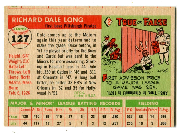 Dale Long 1955 Topps #127 Card