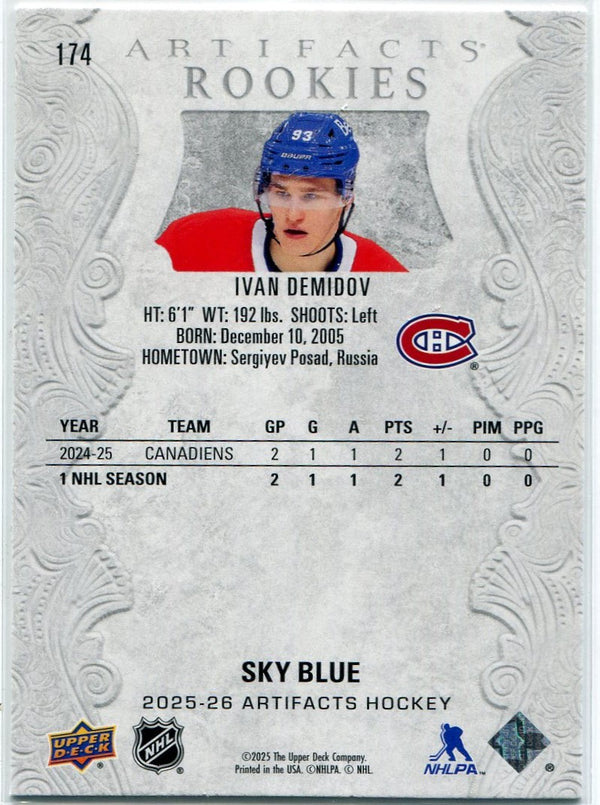 Ivan Demidov 2025 - 2026 Upper Deck Artifacts Sky Blue Parallel RC #174