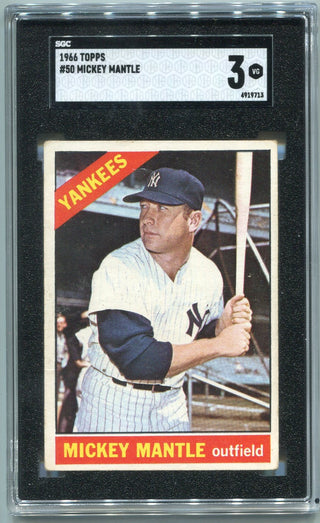 Mickey Mantle 1966 Topps Card #50 SGC Graded 3