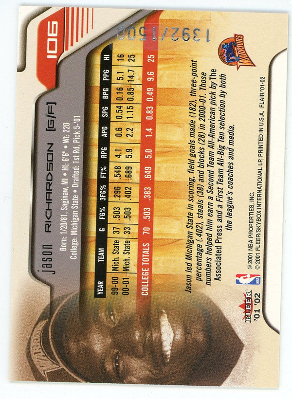 Jason Richardson 2001 Fleer Class of '01 #106