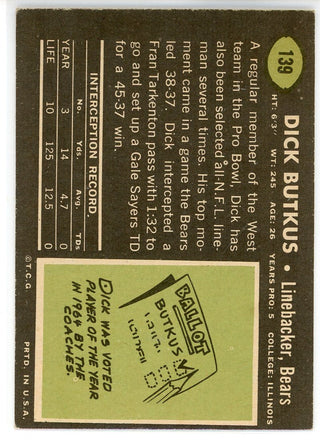 Dick Butkus 1969 Topps Card #139