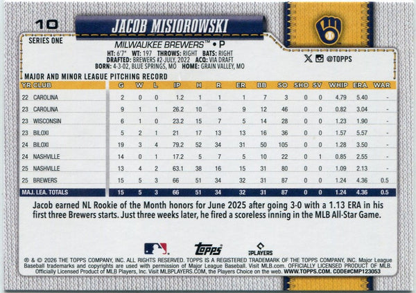 Jacob Misiorowski 2026 Topps RC #10