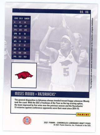 Moses Moody 2021 Panini Chronicles Luminance Draft Picks Rookie Card #86