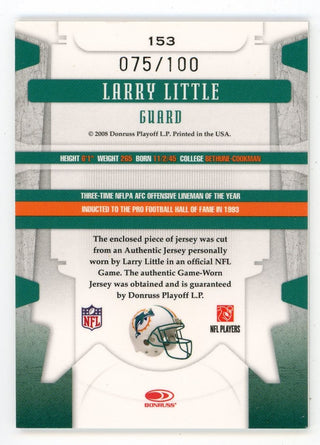 Larry Little 2008 Donruss Legend Game-Worn Jersey #153 Card 075/100