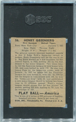 Hank Greenberg 1939 Playball Card #56 SGC Graded 4