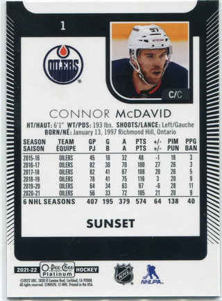 Connor McDavid 2021 - 2022 O-Pee-Chee Sunset Parallel Card #1