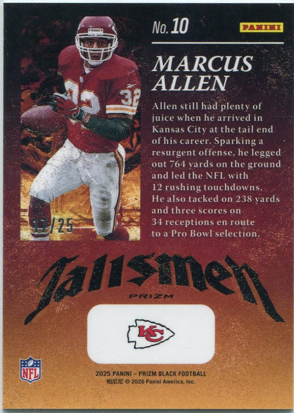 Marcus Allen 2025 Panini Prizm Black Talismen Mojo Prizm Card #10 17/25