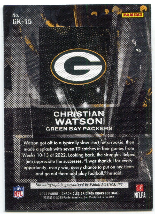 Christian Watson Autographed 2022 Panini Chronicles Gridiron Kings Rookie Card /99