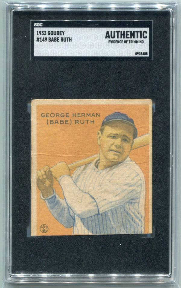 Babe Ruth 1933 Goudey Card #149 SGC Graded Authentic