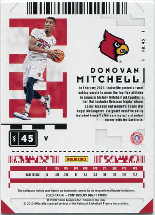 Donovan Mitchell 2020 Panini Contenders Draft Picks Game Ticket Blue Parallel Card #43 47/99