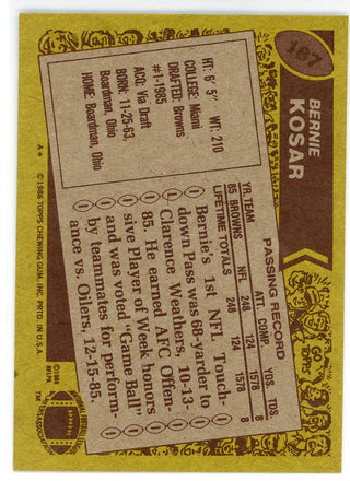 Bernie Kosar 1986 Topps Card #187