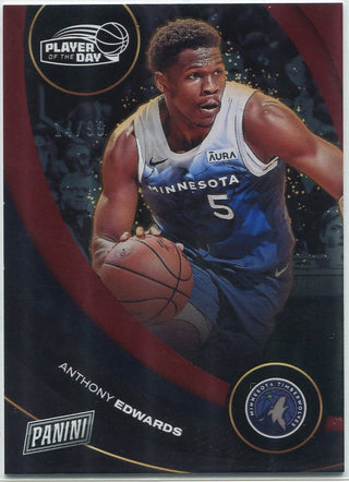 Anthony Edwards 2024 - 2025 Panini Player Of The Day Red Parallel Card #25 14/99