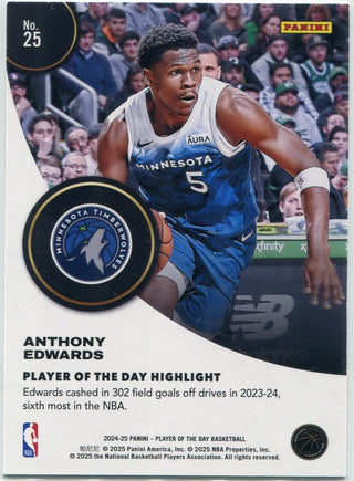 Anthony Edwards 2024 - 2025 Panini Player Of The Day Red Parallel Card #25 14/99