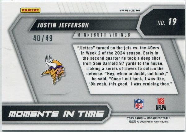 Justin Jefferson 2025 Panini Mosaic Moments In Time Purple Prizm Card #19 40/49