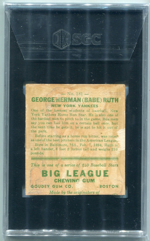 Babe Ruth 1933 Goudey Card #181 SGC Graded Authentic